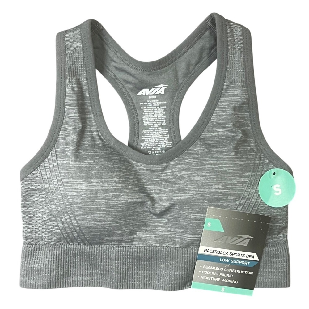 Avia Sports Bra Womens‎ Small Gray Heather Racerback Seamless Low Impact NEW